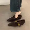 Aumento Interno Feltro Bico Fino Preto Flats Forrados com Lã Sapatos Femininos 2025 Novo Outono e Inverno Sapatos de Salto Alto Quente Cinza com Pelo