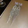 Pendientes de Plata con Aguja Europea y Americana, Incrustaciones de Circonita y Pedrería, Diseño de Lazo con Borla, Pendientes Sencillos y Modernos, Joyería para Orejas de Lujo Ligero y Gama Alta