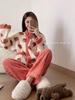 Pijama de Vellón Coral para Mujer Invierno Grueso Ropa Exterior Lindo Franela Ropa para el Hogar Traje Cárdigan Largo Holgado a la Moda