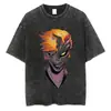 Camiseta Bleach Lavada Anime Harajuku Streetwear Gráfica Vintage