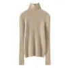 Suéter de cachemira para mujer, 100% cachemira pura de cabra, nuevo diseño de moda de punto acanalado de cuello alto, suéter cálido para capa base