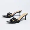 Sandálias Femininas de Verão 2025 Aliexpress Transfronteiriças Salto Alto Stiletto Calce Fácil Bico Fino Abertas na Ponta Sandálias Femininas Casuais