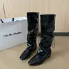 Botas de tacón alto con plantillas ocultas 2026 botas de moda de punta cuadrada plisadas botas altas holgadas versátiles para mujer nuevo estilo para personas bajas para aumentar la altura