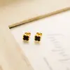 Pendientes de acero inoxidable de 8 mm con trébol de cuatro hojas negro para mujer, electrochapado en oro de 18 quilates, no temen al agua, no se decoloran, pendientes de moda compactos