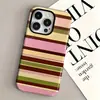 Capa de celular popular da Shopee com listras rosa e marrom retrô, capa com película dois em um para iPhone 17, capa protetora para Apple 18pm