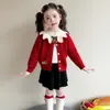 Suéter estilo coreano para meninas com gola franzida, nova moda outono e inverno 2026, top de tricô estiloso para meninas pequenas