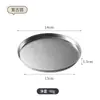 Prato redondo de aço inoxidável estilo japonês, prato raso de fundo plano, bandeja, prato para ossos, prato para churrasco comercial, prato de frutas, prato para bolo de sobremesa