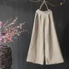 Calças de linho de cor sólida Mulheres Primavera Verão Outono Loose Artística Algodão Linho Wide Leg Calças Vintage Casual Calças Tornozelo-comprimento Calças