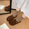 Edição Couro de Vaca Chegada Nova Outono Feminino Bico Redondo Slip-on Duas Formas Sapatos Birkenstock Moda Estilo Coreano Retro Versátil Batata Pequena