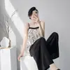 Pijama de Algodón y Seda para Mujer, Estilo Delgado de Verano, Nuevo Estilo Chino Camisola sin Tirantes y Conjunto de Pantalones Largos, Ropa de Casa de Alto Grado Estilo Nacional para Primavera y Otoño