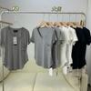 Camiseta de algodón modal con cuello en V para mujer, estilo coreano, holgada, de verano, de longitud media, informal, de manga corta
