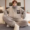 Pijama Masculino Outono e Inverno Lã Coral Pode Ser Usado Fora Quente Zíper Conjunto de Roupas para Casa Tamanho Plus Cardigan de Manga Longa Engrossado