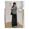 Calça Xadrez Preta e Cinza Feminina Nova Primavera Calça de Perna Larga Preguiçosa e Relaxada Calça Reta Casual de Cintura Alta Estreita