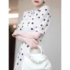 Vestido Estilo Francés para Mujer Verano Nuevo Cintura Ceñida Adelgazante Elegante Retro Chic Manga Abullonada Gasa Lunares Falda