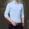 Camisa Blanca para Hombre de Manga Corta Sin Planchar Corte Ajustado con Pliegues Ropa de Trabajo Formal de Negocios Otoño Profesional Formal Camisa Larga para Hombre