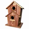 Casa de pájaros de madera transfronteriza, adorno de casa de pájaros de madera maciza, decoración rústica para exteriores, nido de pájaros de 2 agujeros, colgante de jardín para pared, comedero para pájaros