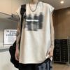 Camurça Sem Mangas T-shirt Verão Masculino Colete Colete Estilo Americano Moda Marca Pesada Meninos Top de Manga Curta