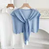 Xale de tricô monocromático simples estilo coreano com furinhos, fresco para primavera e verão, com decoração de nós, adequado para usar por cima e como acessório estiloso