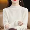 Capa base de cachemira sintética de alta gama para mujer, jersey de otoño e invierno con cuello semi-alto, suéter de punto de cachemira sintética