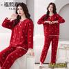 Fuxi Jiada Algodón Suave Polar Forro Polar Hogar Doble Cara Cálido Conjunto de Pijama Otoño e Invierno Manga Larga Talla Grande Estampado de Dibujos Animados