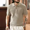 Nova Camisa Polo Masculina Italiana Estilo Old Money Manga Curta com Lapela, Camisa de Tricô Americana Tendência Outono Masculina Simples Retrô