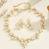 Amazon Boda Novia Collar y Pendientes Set de Joyería con Accesorios de Aleación Incrustados de Diamantes Fabricante En Stock Venta al por Mayor Estilo Lujo Ligero