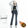Jeans Reto Forrado com Fleece Preto Feminino Tendência Versátil Novo Cintura Alta Emagrecedor Solto Estreito Perna Larga Calça Tubo Smoke