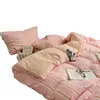 Juego de Cuatro Piezas de Algodón Puro Waffle Jacquard Estilo Coreano, Funda Nórdica de Rayas Simples, Sábana Ajustable, Sábana Plana, Ropa de Cama para Dormitorio