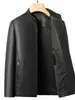 Jaqueta de Couro Haining Masculina Gola Alta Zíper Jaqueta de Couro Casual de Negócios Masculina de Meia-Idade Estilo Outono e Inverno 26