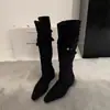 Botas de Cano Alto com Bico Fino e Salto Baixo Estilo Retrô Coreano First Encounter Season para Mulheres Outono/Inverno 2026 Novas Botas Dobráveis de Duas Vias West