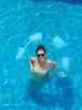 Flotador de piscina inflable feo en forma de U, diseño de luna azul, para fiestas de piscina de adultos