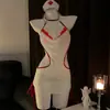 Man Yu Sexy Dulce Enfermera Deseo Puro Juego de Rol Transparente Cuello Halter Vestido Bodycon Lencería Erótica Caliente para Mujeres 9617