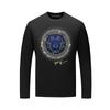 Estação europeia de manga comprida T-shirt masculina pescoço redondo camisa inferior T-shirt outono modal manga comprida homens brilhante diamante brilhante cabeça de tigre