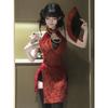 Lencería Sexy con Abertura Mejorada Pura Pasión Chica Atractiva Falda Corta Nuevo Estilo Chino Sexy Encaje Ligeramente Transparente Vestido Cheongsam para Mujer