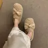 Fada 2026 novo pelúcia versátil slip-on estilo outono e inverno laço plano quente forrado com fleece sapatos de algodão sapatos peludos