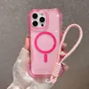 Em Estoque, Novo Produto de Comércio Exterior Adequado para Apple iPhone 16Pm, Capa de Celular Transparente Anti-Queda Magnética com Alça de Pulso