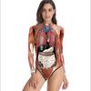 Fiesta de Rendimiento de Noche de Halloween Traje de Baño de Una Pieza con Estampado de Tejido Corporal B120-045
