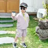 Conjunto de Ropa de Verano de Manga Larga con Protección Solar para Niños, Estilo Delgado 2026 Nuevo Estilo Coreano Pantalones Cortos para Niños, Conjunto de Dos Piezas de Secado Rápido para Niños