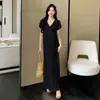Moda Gestante 2025 Verão Novo Fino Fresco Tricô Mãe Quente Slim Decote V Vestido de Maternidade