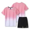 Conjunto Deportivo con Gradiente Transfronterizo de Comercio Exterior para Mujer Verano Fitness Camiseta de Manga Corta Ropa de Secado Rápido Running Holgada Casual