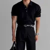 Camiseta de Manga Corta con Cuello Americano Camisa Polo de Punto Moda Masculina Verano Ajustada Elástica Casual Versátil Camiseta Top