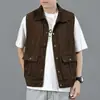 Novo colete sem mangas com lapela estilo americano para homens, nova jaqueta de trabalho retrô versátil de corte solto para pesca ao ar livre na primavera e no outono para homens