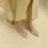 Zapatos Sexy de Hebilla Cuadrada con Pedrería de Punta y Boca Baja para Mujer 2024 Verano Nuevas Sandalias de Aguja para Mujer Comercio Exterior Dropshipping