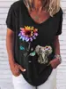 Comercio electrónico transfronterizo Camiseta para mujer Amazon Estampado de girasol y elefante Nuevo color
