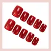 Uñas Portátiles de Color Sólido Rojo Ojo de Gato Transfronterizas Europeas y Americanas, Forma Cuadrada Mediana, 24 Piezas, Piezas de Uñas Portátiles Desmontables