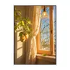 Luz y sombra relajantes para sala de estar, pintura decorativa para baño, ventana falsa estilo francés para ampliar la sensación de espacio, arte de pared con temática de plantas para dormitorio