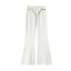 Pantalones anchos de pierna acampanada fina en satén de acetato blanco para mujer, estilo fino de primavera y otoño, modelo nuevo 2026, de cintura alta, adelgazantes, fluidos, casuales