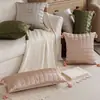 Cojín decorativo acolchado de satén con borlas estilo vintage para sofá de sala de estar, respaldo de cama de dormitorio de alta gama estilo ins