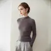 Suéter de cachemira pura premium sin costuras para mujer, cuello medio alto, acanalado, corte ajustado, suéter de punto base adelgazante