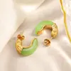 Pendientes de Acero Inoxidable de Nuevo Estilo Transfronterizos, Elegantes y Sofisticados, Exquisitos Pendientes en Forma de C con Piedra Natural Chapados en Oro de 18K y Conservación del Color